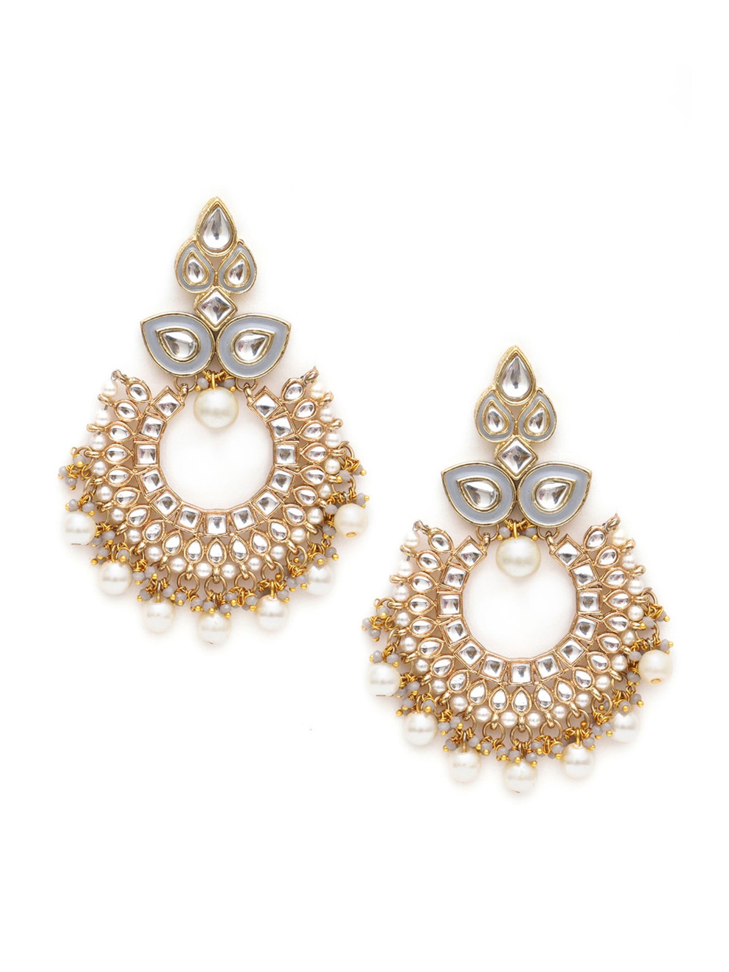 Karatcart Gold-Plated Grey Meena Kundan Chand Bali Earrings