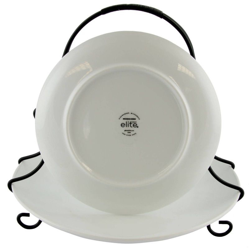 Gibson Elite Porcelain Gracious 2-Tiered Serving Set with Metal rack White