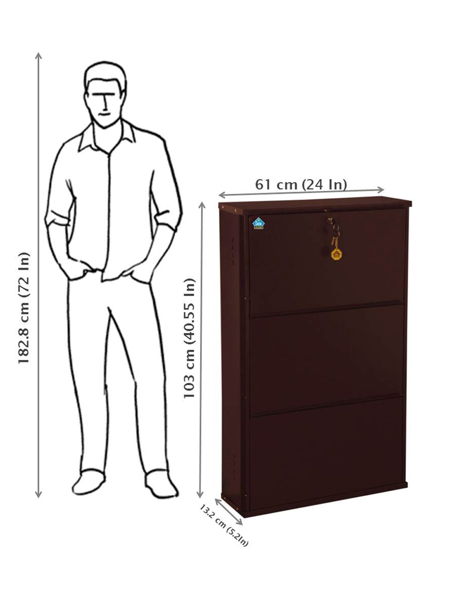 Delite Kom Metal Shoe Rack - 24" 3 Shelf, Coffee, PowderCoat, Wall Mount, DIY