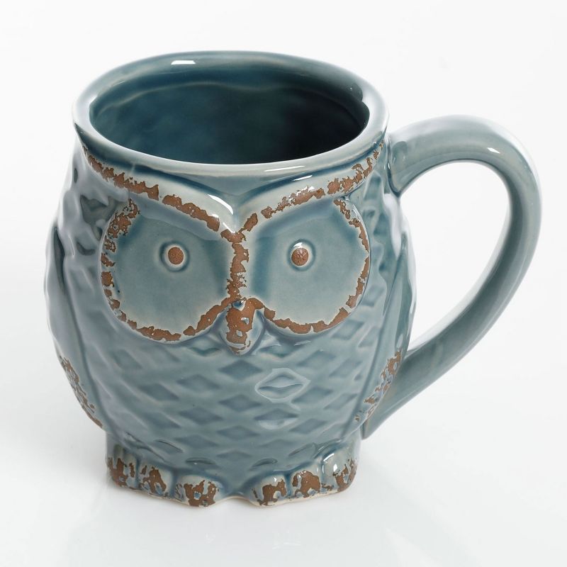Gibson 4 Piece Nocturnal Gaze 18 Ounce Stoneware Owl Mug Set in Assorted Colors