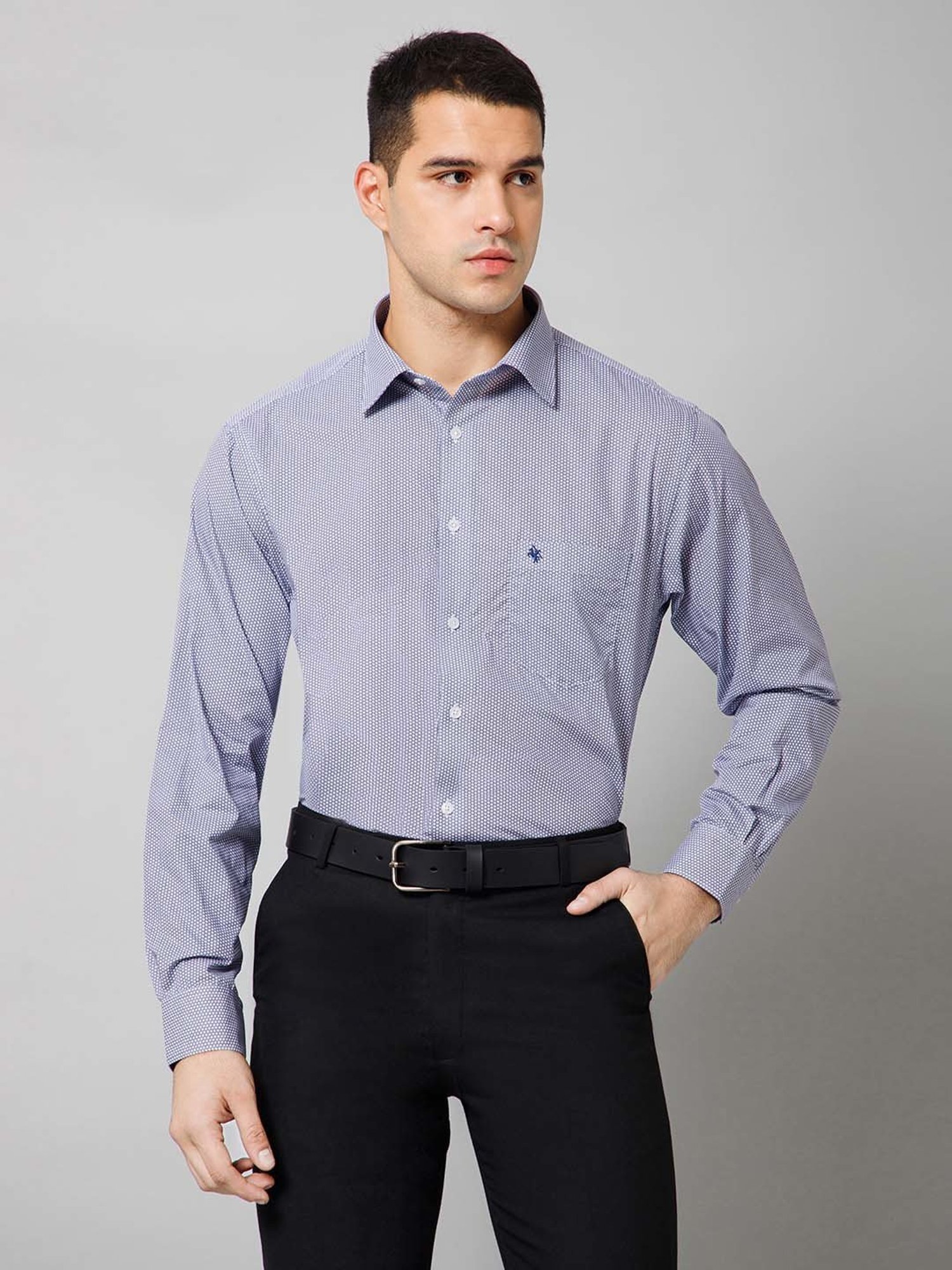 Sojanya Blue Cotton Regular Fit Self Pattern Shirt