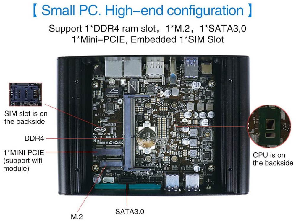 Fanless Mini PC Intel Core i3 6006U/i3 7100U Mini Computer 1*DDR4 1*M.2 NVMe SSD Mini PC Windows10 with Dual Lan HD DP USB 2COM 8GB Ram 128GB SSD