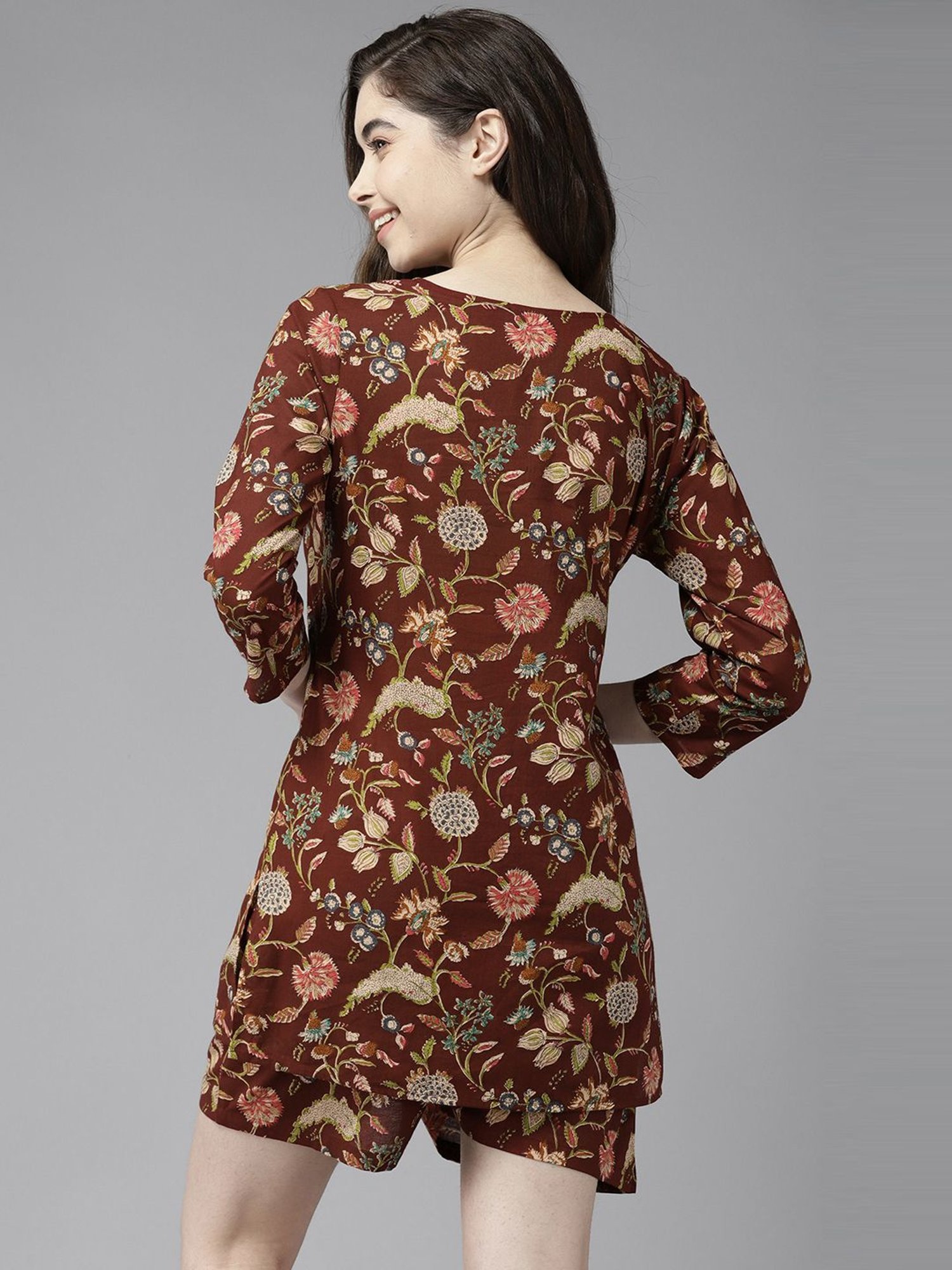 Prakrti Brown Cotton Printed Top Shorts Set