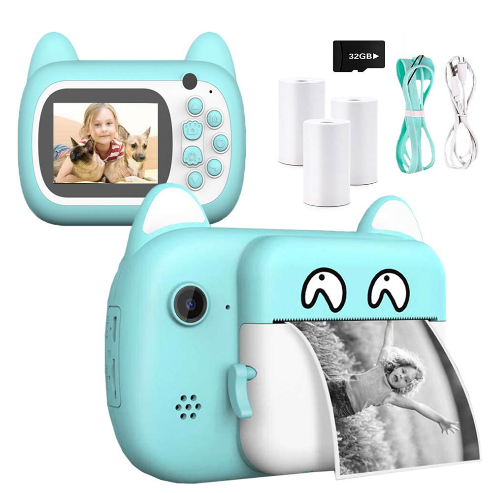 Instant Print Camera for Kids, UHOMEPRO Zero Ink Toy Camera with Print Paper, Lanyard, 32G Micro Card, 2.4" Screen 1080P HD Toddler Video Recorder, Portable Digital Camera for Boys Girls, Blue