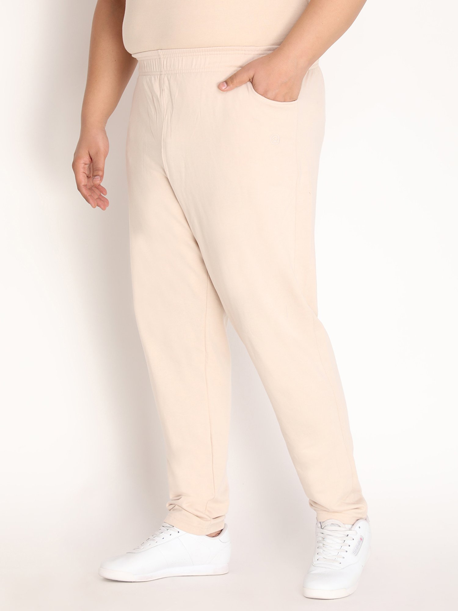 Chkokko Pastel Beige Cotton Relaxed Fit Trackpants