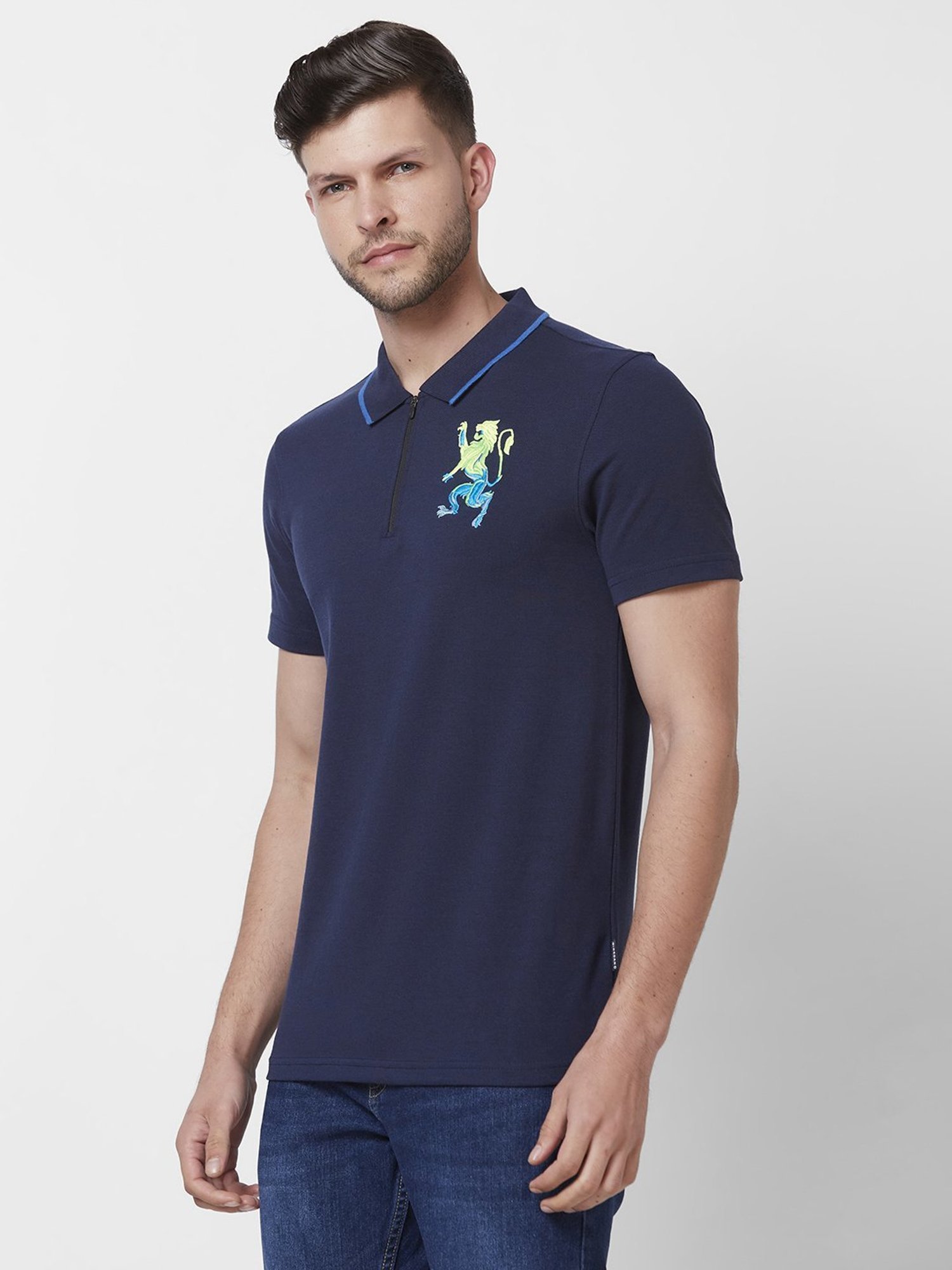 Giordano Navy Blue Cotton Slim Fit Polo T-Shirt