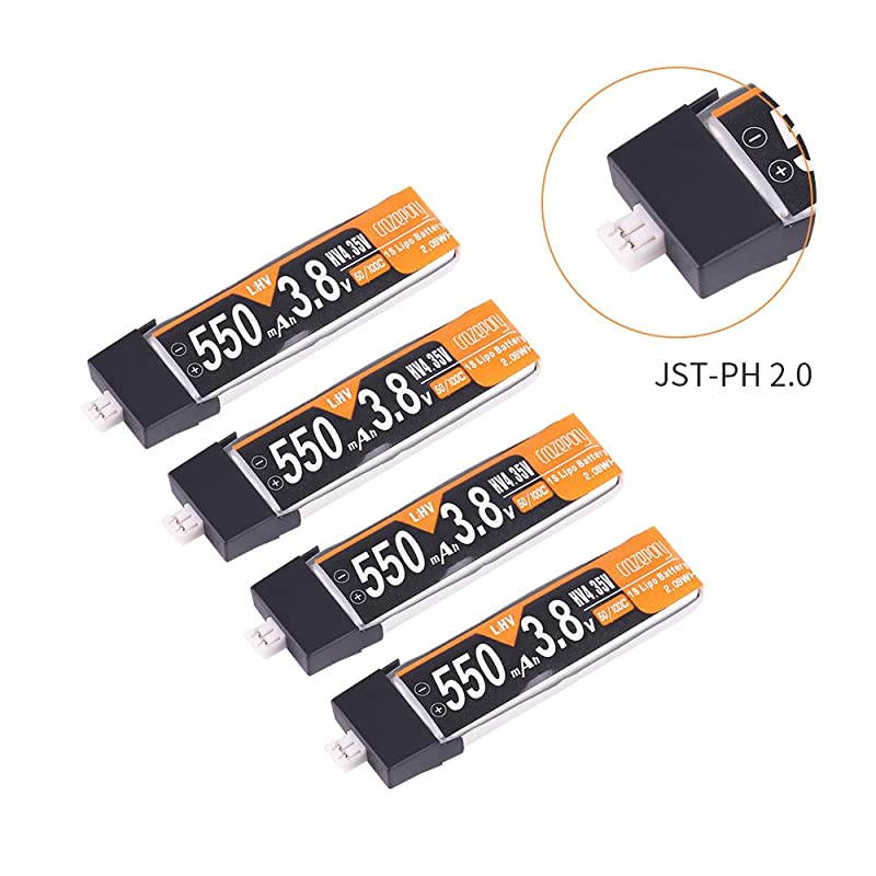 550mAh HV 38V 1S LiPo Battery 50C JSTPH 20 PowerWhoop mCPX Connector Rechargeable 1S LiPo Battery for Inductrix FPV Plus Tiny 7 Tiny Whoop FPV Racing Drones