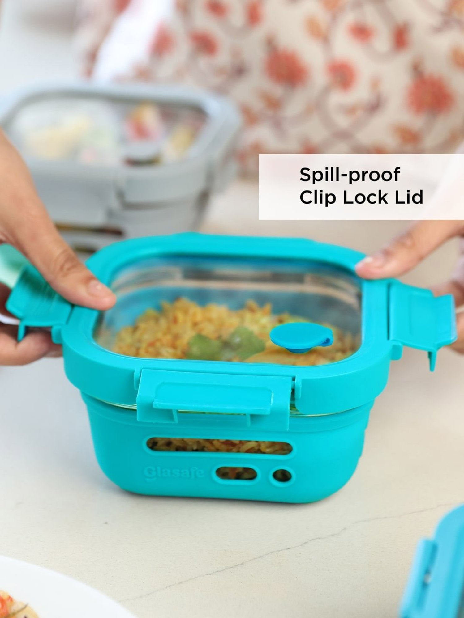 Glasafe Fresh Grip Mellow Green Borosilicate Tiffin with Protective Silicone Sleeve (320ml)