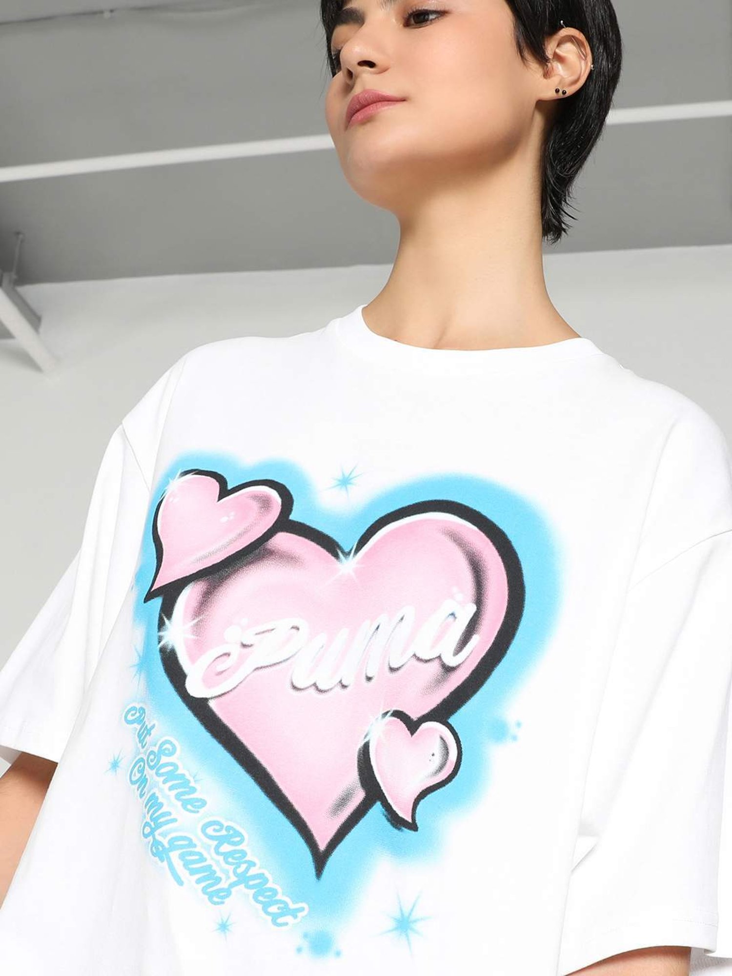 Puma White Cotton Printed T-Shirt