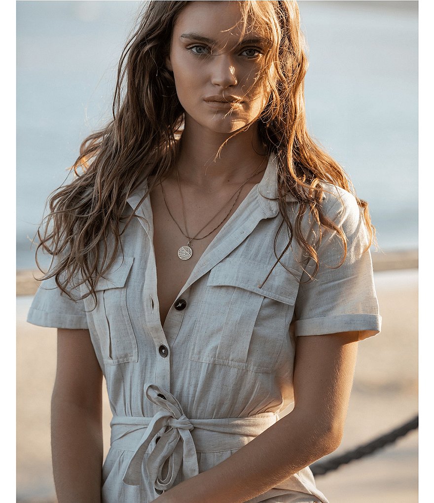 Roxy Beach Wonderland Short-Sleeve Linen-Blend Jumpsuit