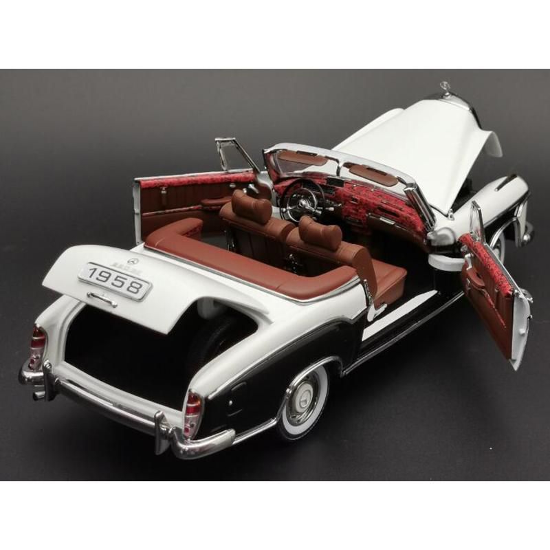 1958 Mercedes Benz 220 SE Convertible Ivory White and Black 1/18 Diecast Model Car by SunStar