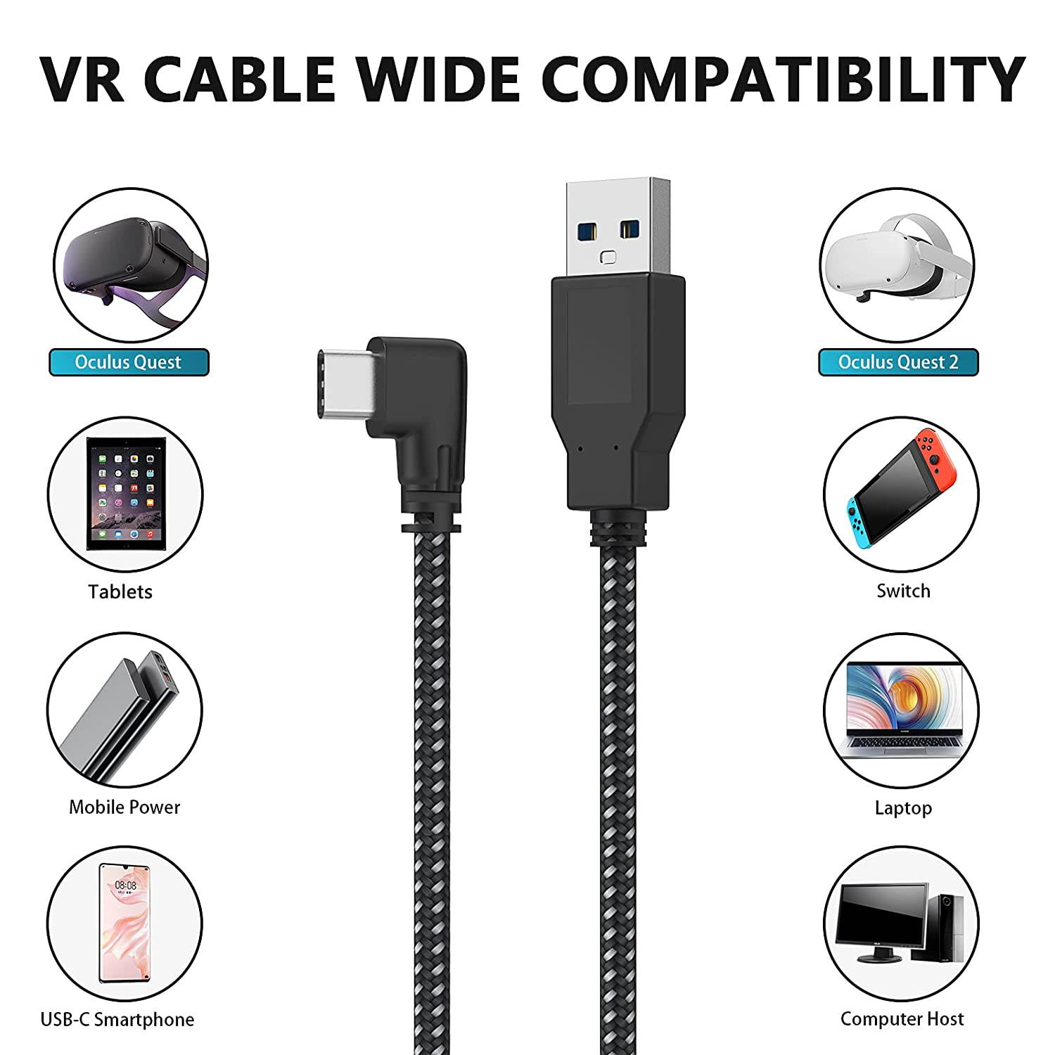 for Oculus Quest Link Cable 16ft, Fiber-Optic USB 3.2 Gen1 5Gbps USB 3.0 to USB C High Speed Data Transfer & 3A Fast Charger Cord Nylon Braided Compatible for Quest 2 and Quest VR Headset to Gaming PC