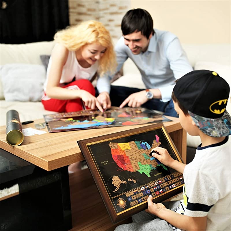 Scratch Off World Map Poster + Deluxe United States Map Includes Complete Accessories Set amp All Country Flags Premium Wall Art Gift for Travelers