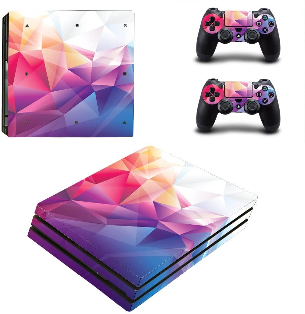 eSeeking Full Body Protective Vinyl Skin Decal for PS4 Pro Console and 2PCS PS4 Pro Controller Skins Stickers Colored Triangles