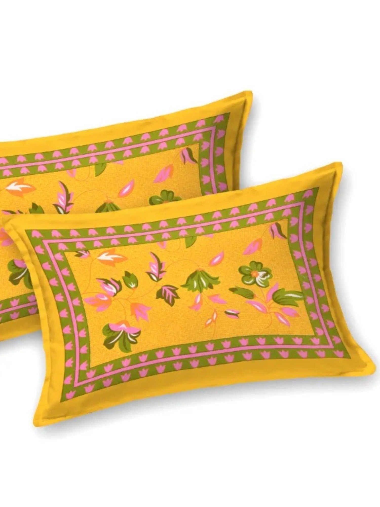 Living Roots Printed Yellow 240 TC Cotton Bedsheet with 2 Pillow Covers