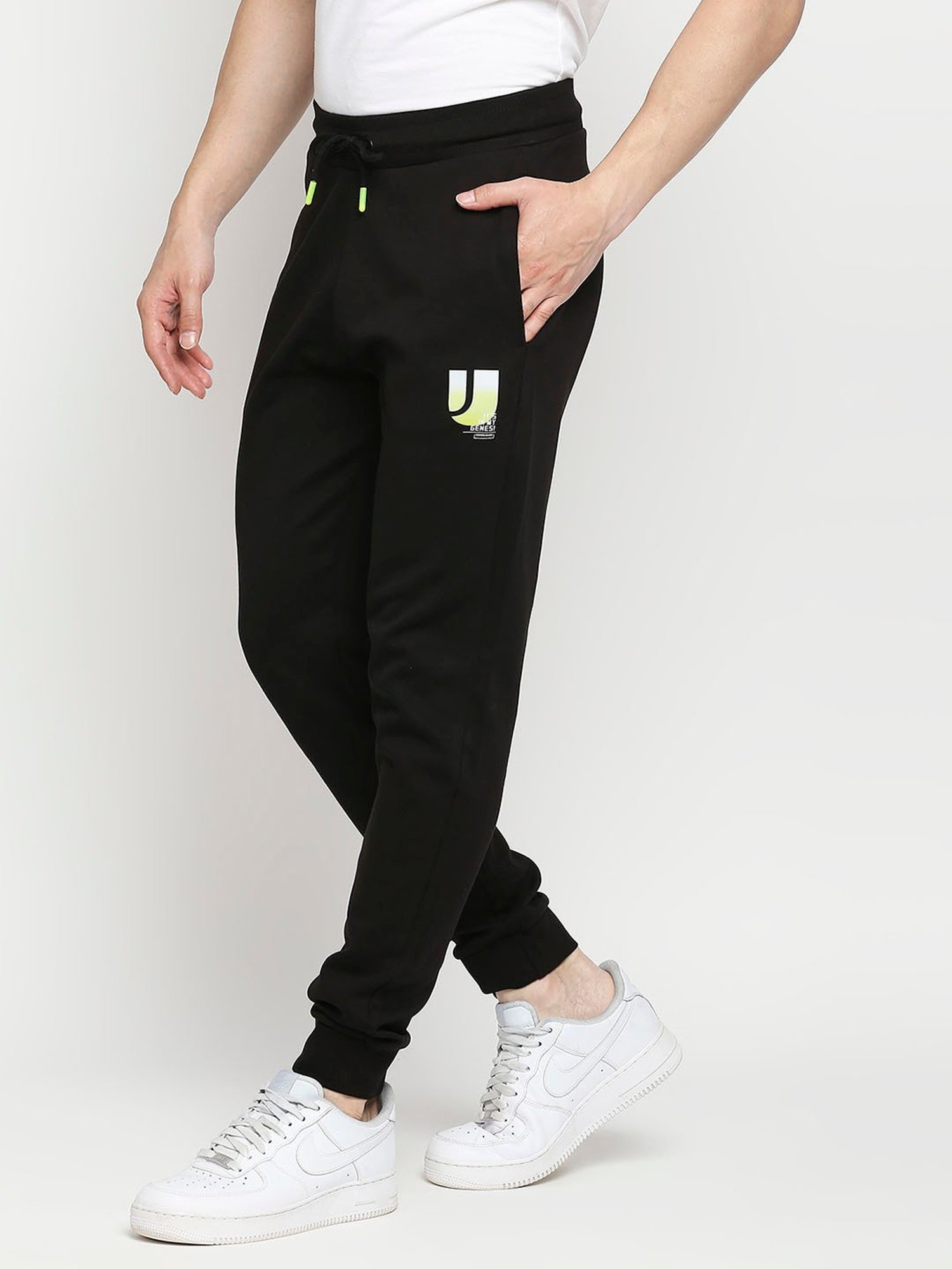 UnderJeans by Spykar Black Cotton Regular Fit Joggers