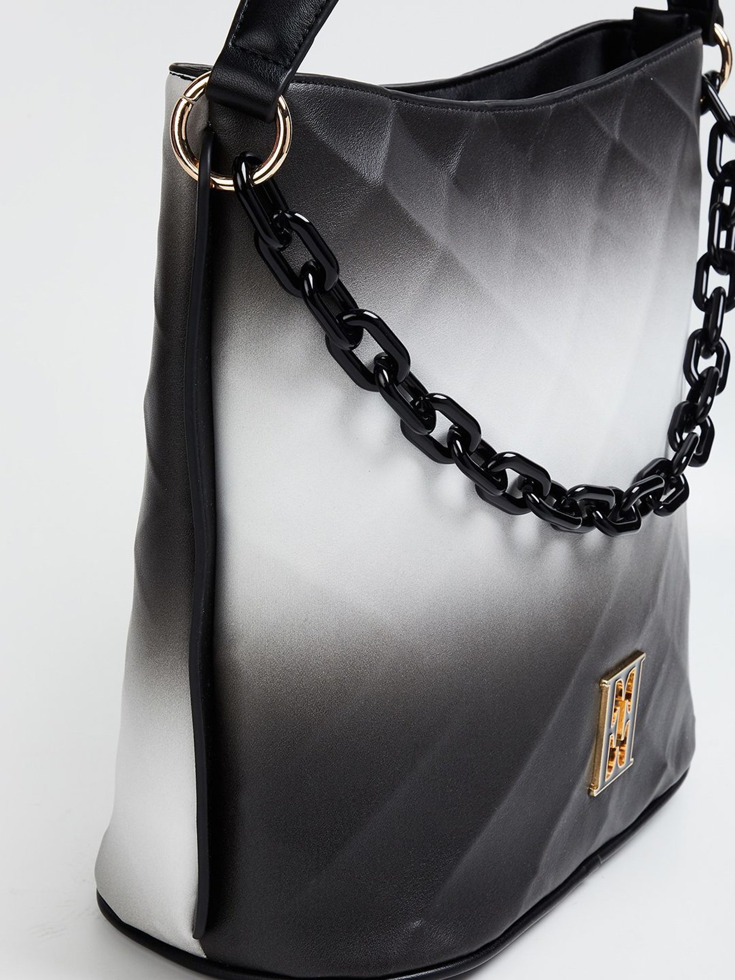 Elle Black Textured Hobo Bag