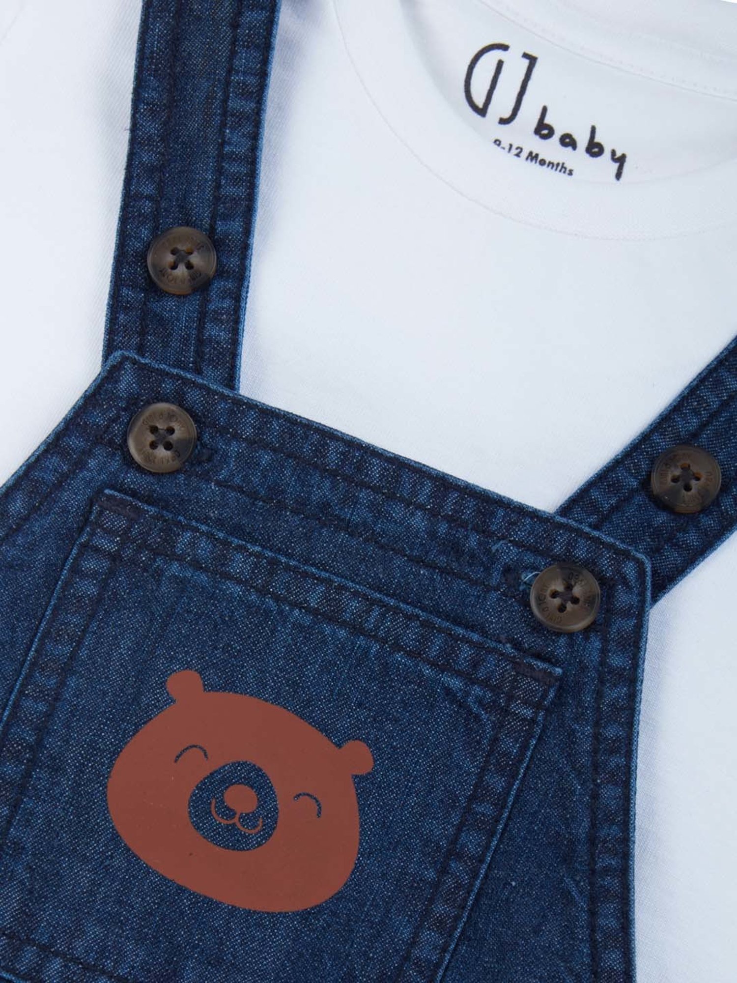 GJ baby Kids White & Blue Printed Dungaree Set