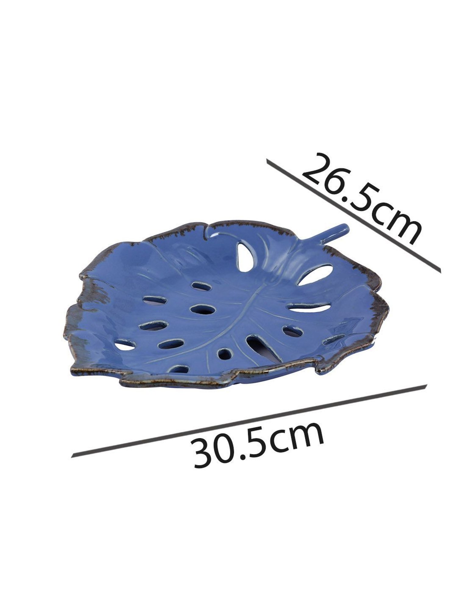 Aapno Rajasthan Blue Ceramic Leaf Design Serving Platter