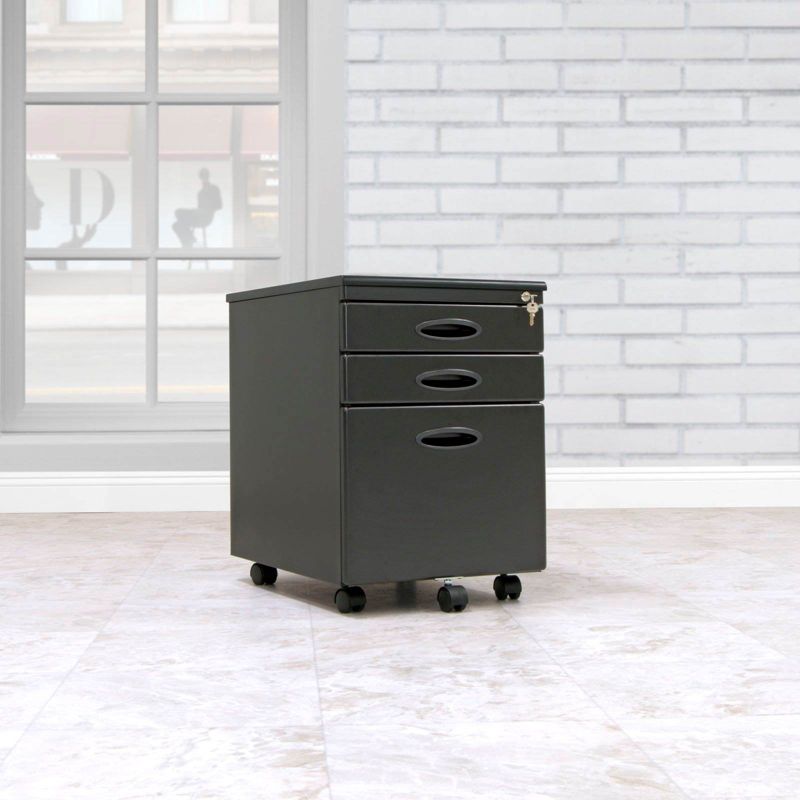 Calico Designs Home Office Furniture Storage 3 Drawer Mobile File Cabinet, Black