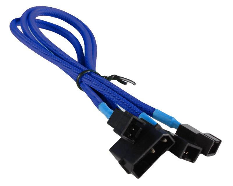 Dark Blue Molex 4-pin to 3x 3 Pin 12V Splitter PC Case Computer Cooling Fan Cable Cord Adapter Braided Premium Sleeved