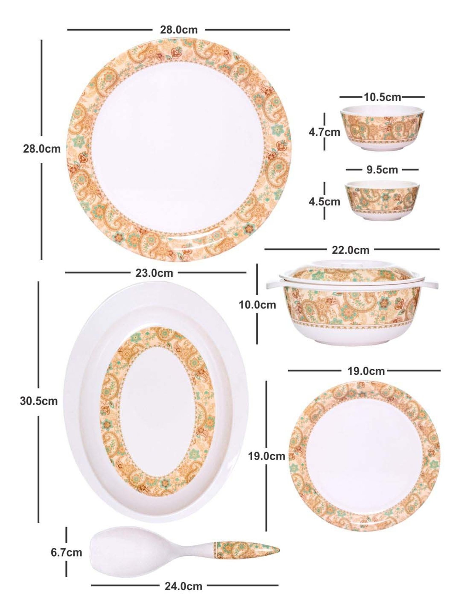 Cello White & Rust Glass Dinner Set