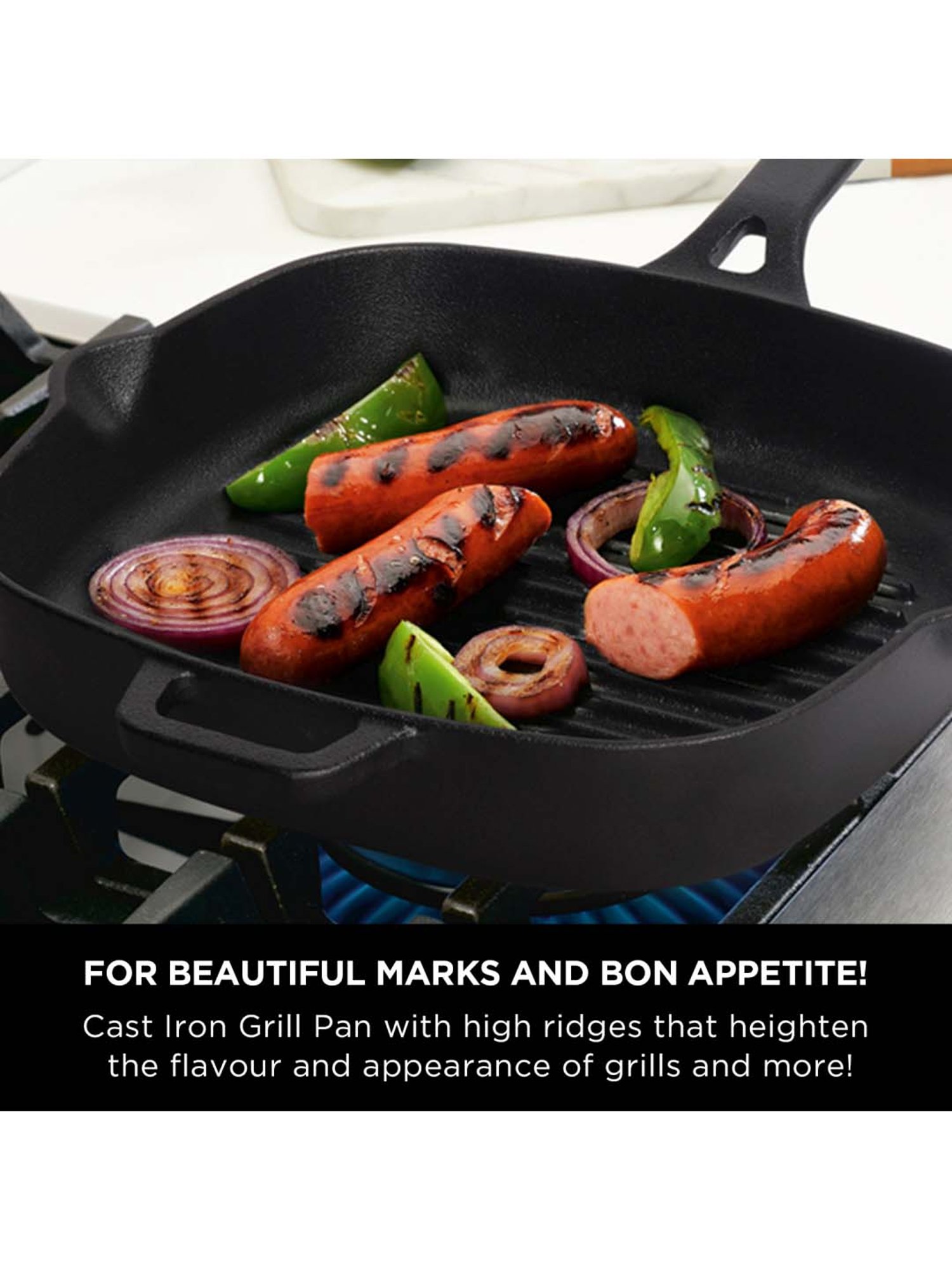 Meyer Pre-Seasoned Cast Iron Grill Pan, 25 Cm, Black