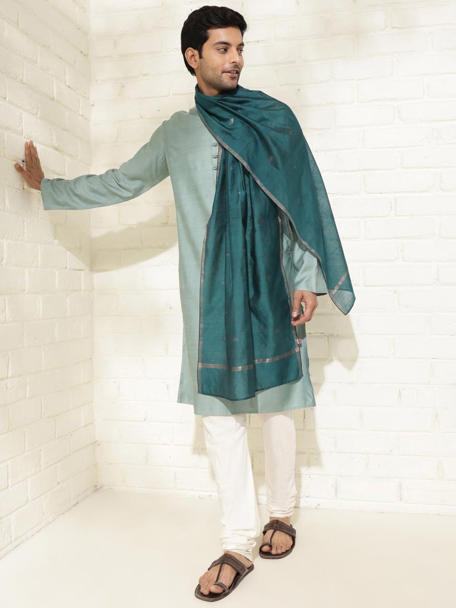 Fabindia Teal Self Design Stole