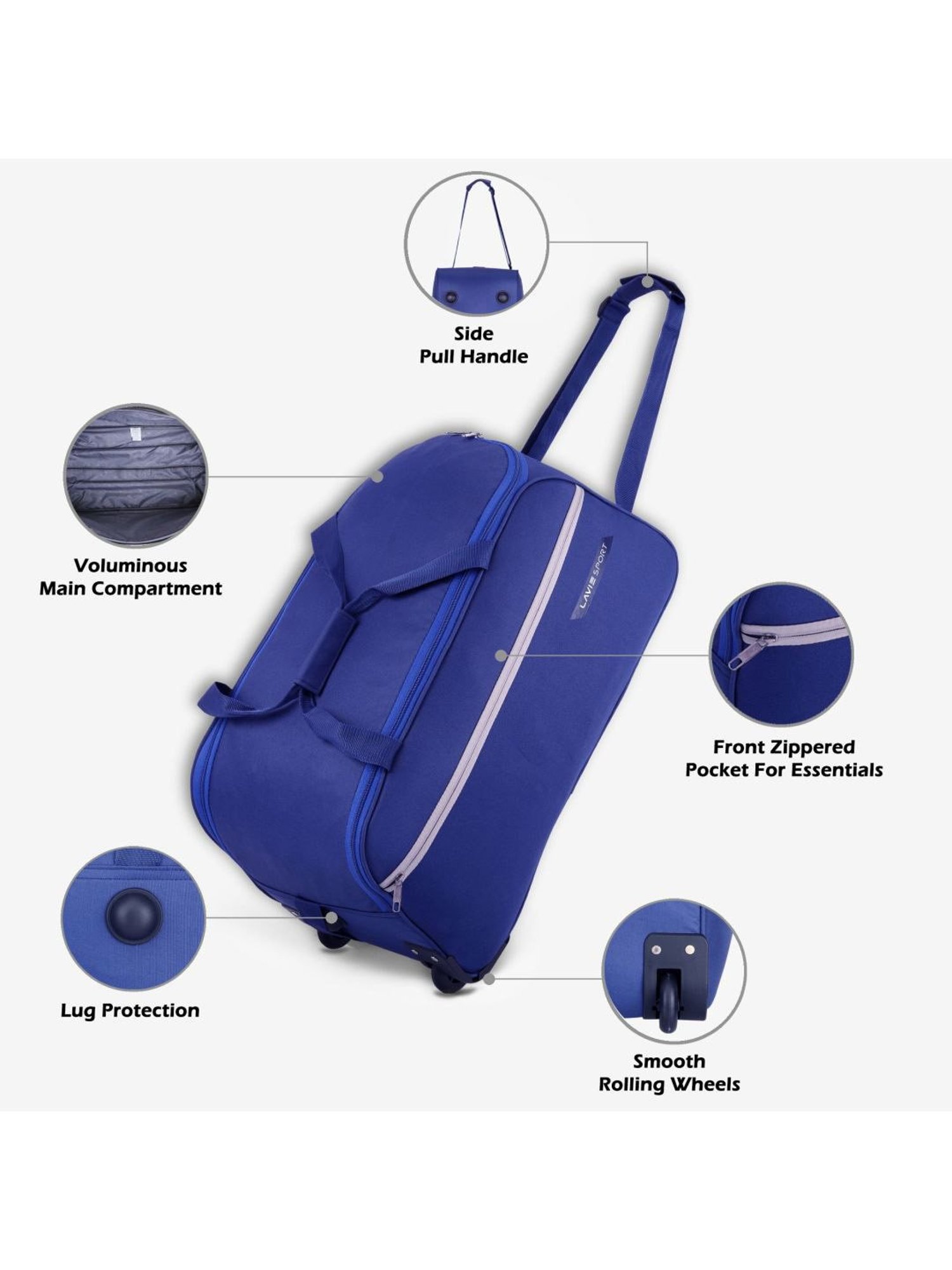 LAVIE SPORT Lino Navy 2 Wheels Medium Duffle Trolley Bag - 57 cm