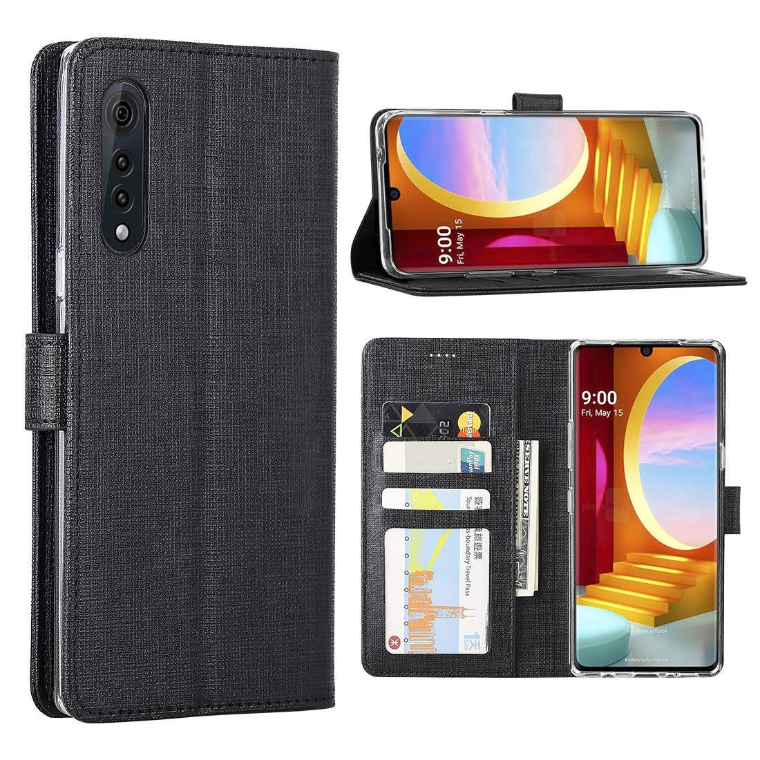 LG Velvet Wallet Case, LG Velvet Case with Kickstand, [TPU Inner Shell][ 3-Card Slots][Note Pockets] [Magnetic Suction] for LG Velvet (Black)