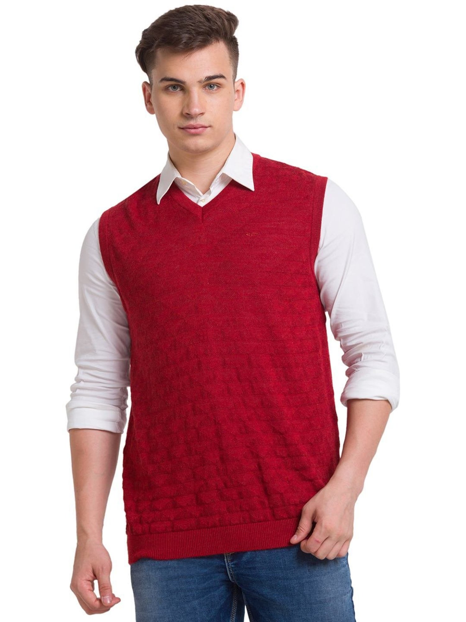 ColorPlus Brown Classic Fit Self Pattern Sweater