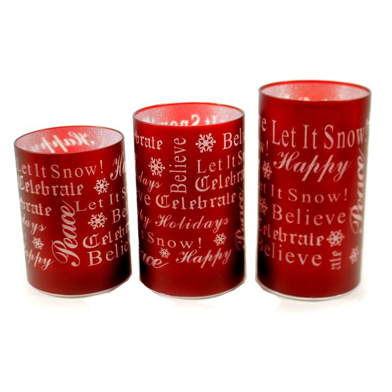Christmas 6.5" Candle With Holiday Message Led Celebrate Peace Believe  -  Flameless Candles