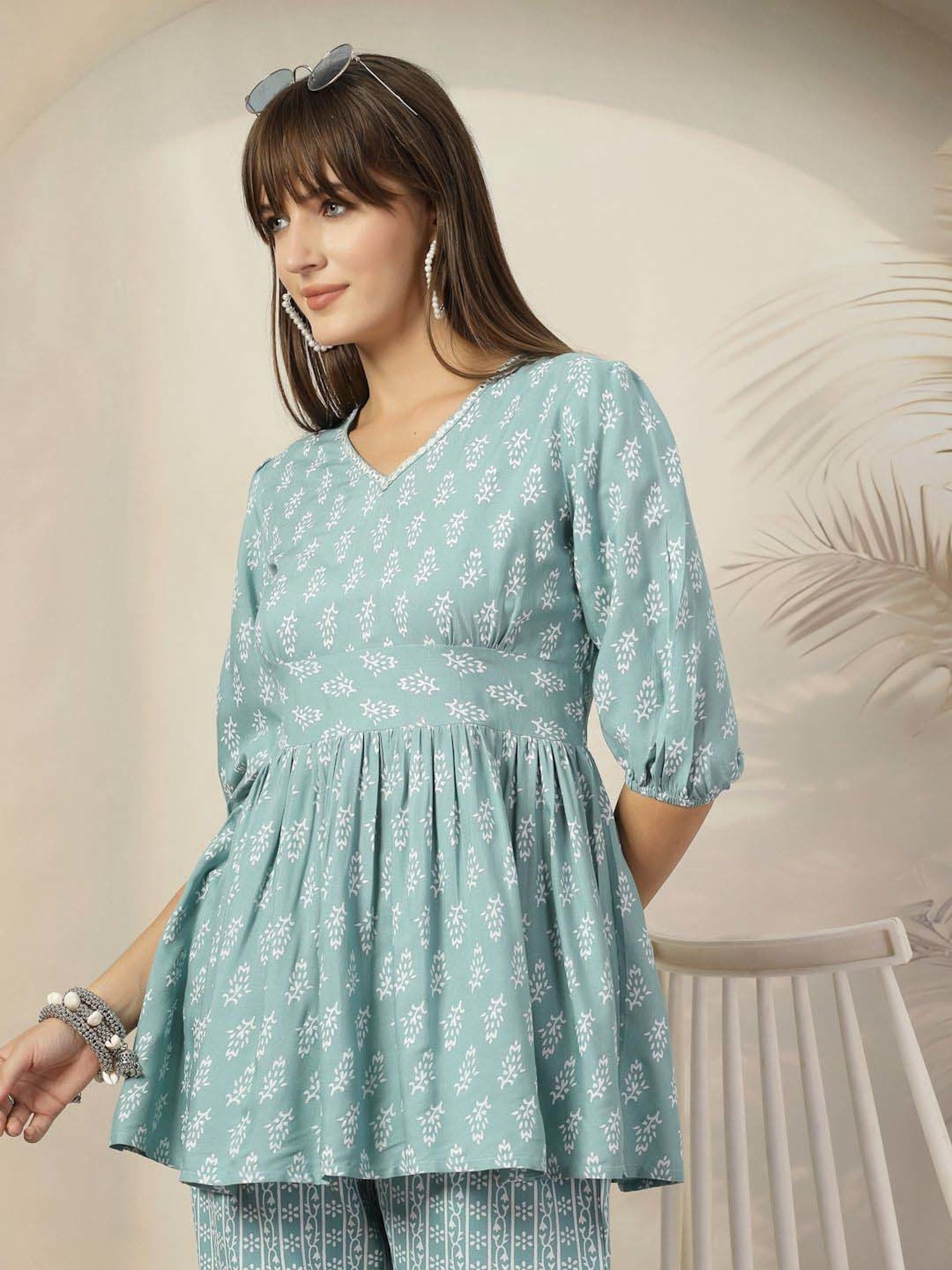 Stylum Blue Printed Tunic Pant Set