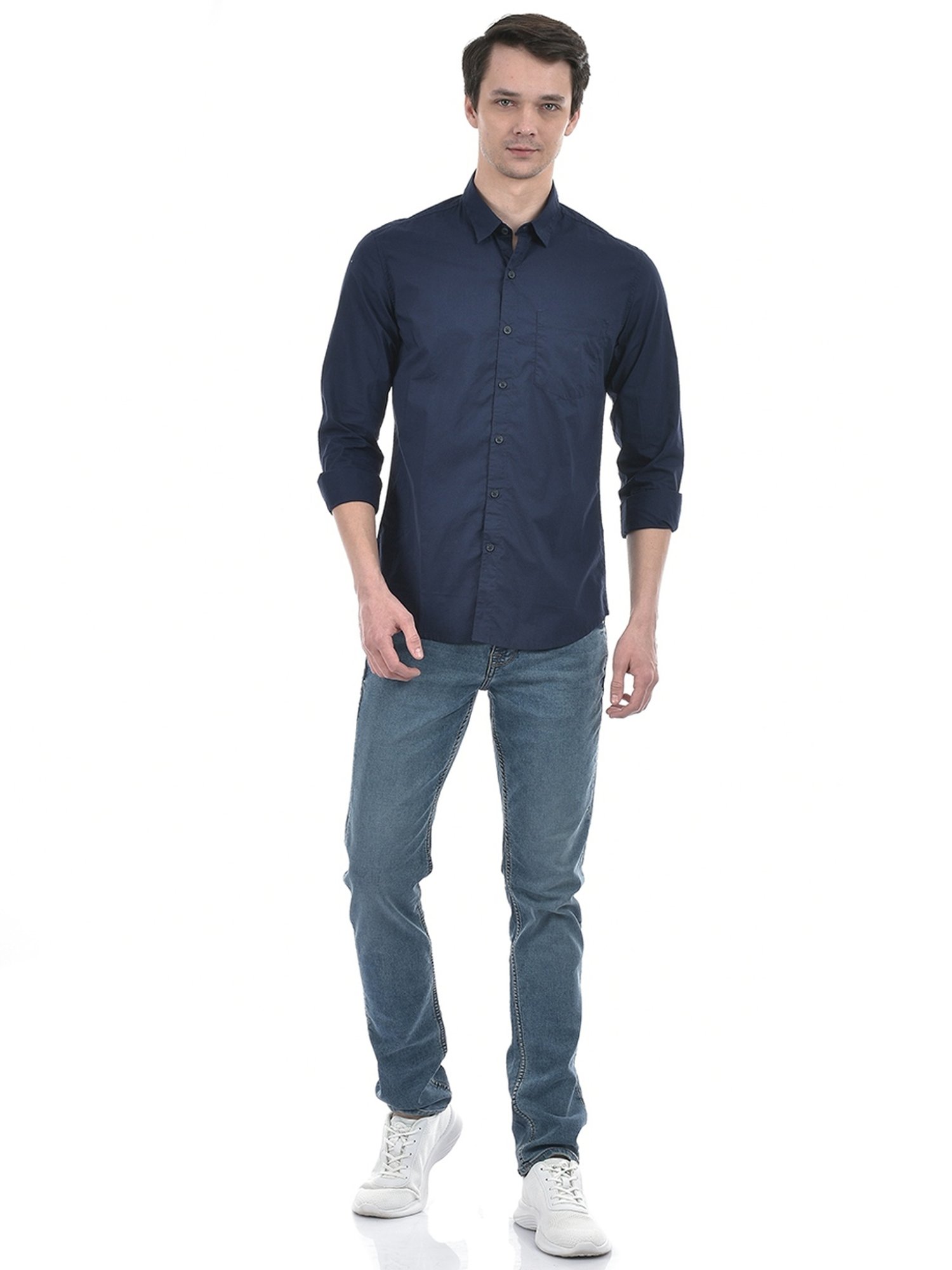 Numero Uno Navy Cotton Slim Fit Shirt