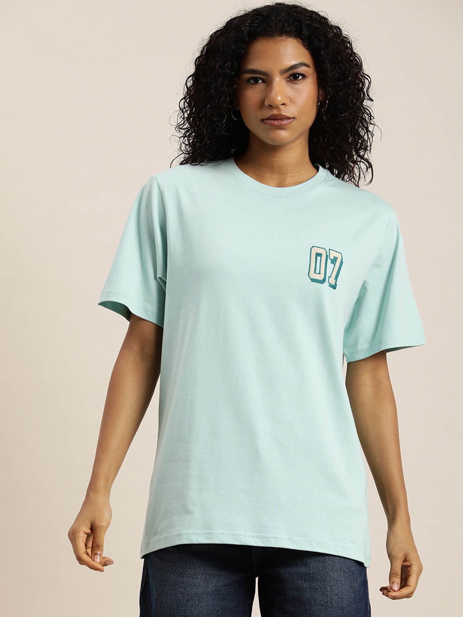 Dillinger Pastel Blue Typographic Cotton Oversized T-Shirt
