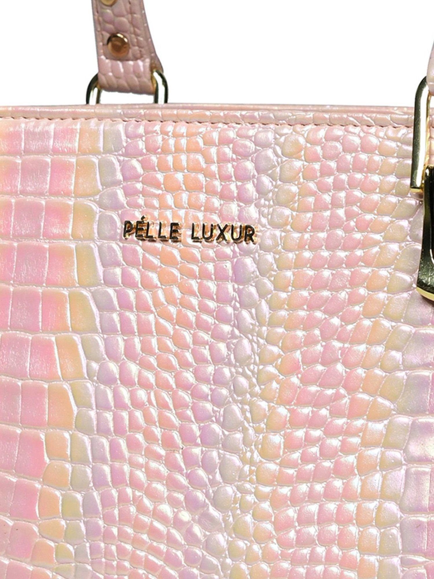 PELLE LUXUR Light Pink Animal Effect Medium Satchel