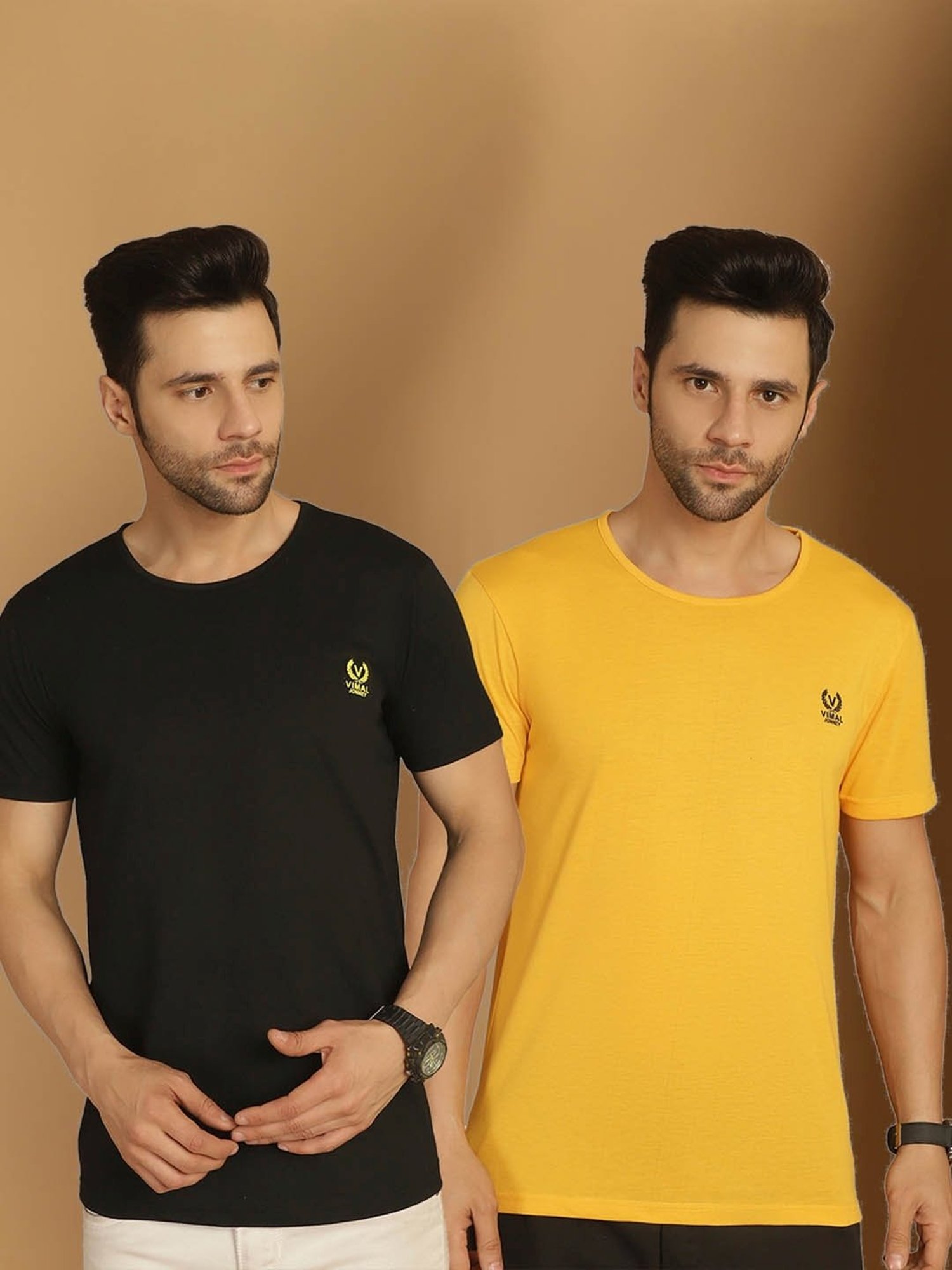 Vimal Jonney Black & Yellow Regular Fit T-Shirt