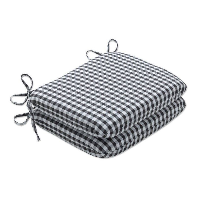 2pc 18.5" x 15.5" Outdoor/Indoor Rounded Chair Pad Dawson Pewter Black - Pillow Perfect