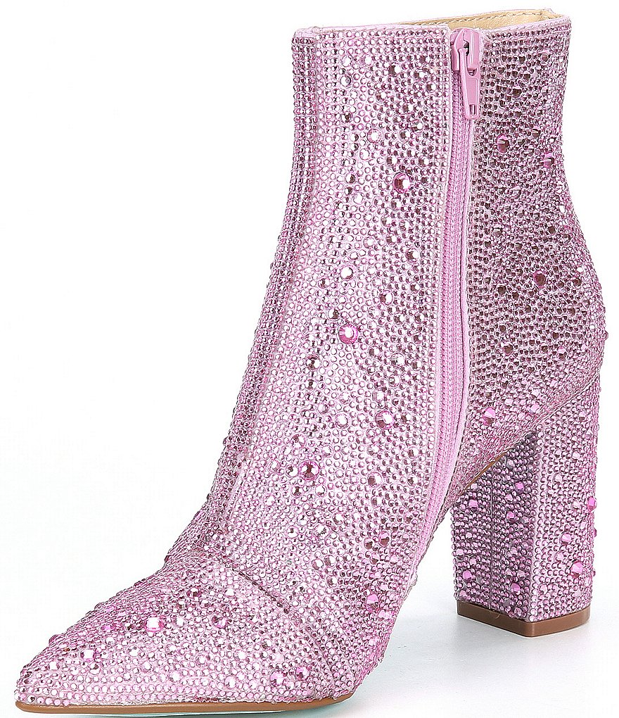 Blue by Betsey Johnson Cady Rhinestone Embellished Block Heel Booties