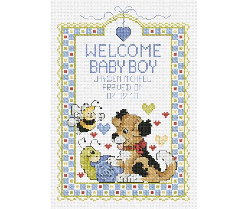 Janlynn Counted Cross Stitch Kit 7"X10"-Welcome Baby Boy Sampler (14 Count)