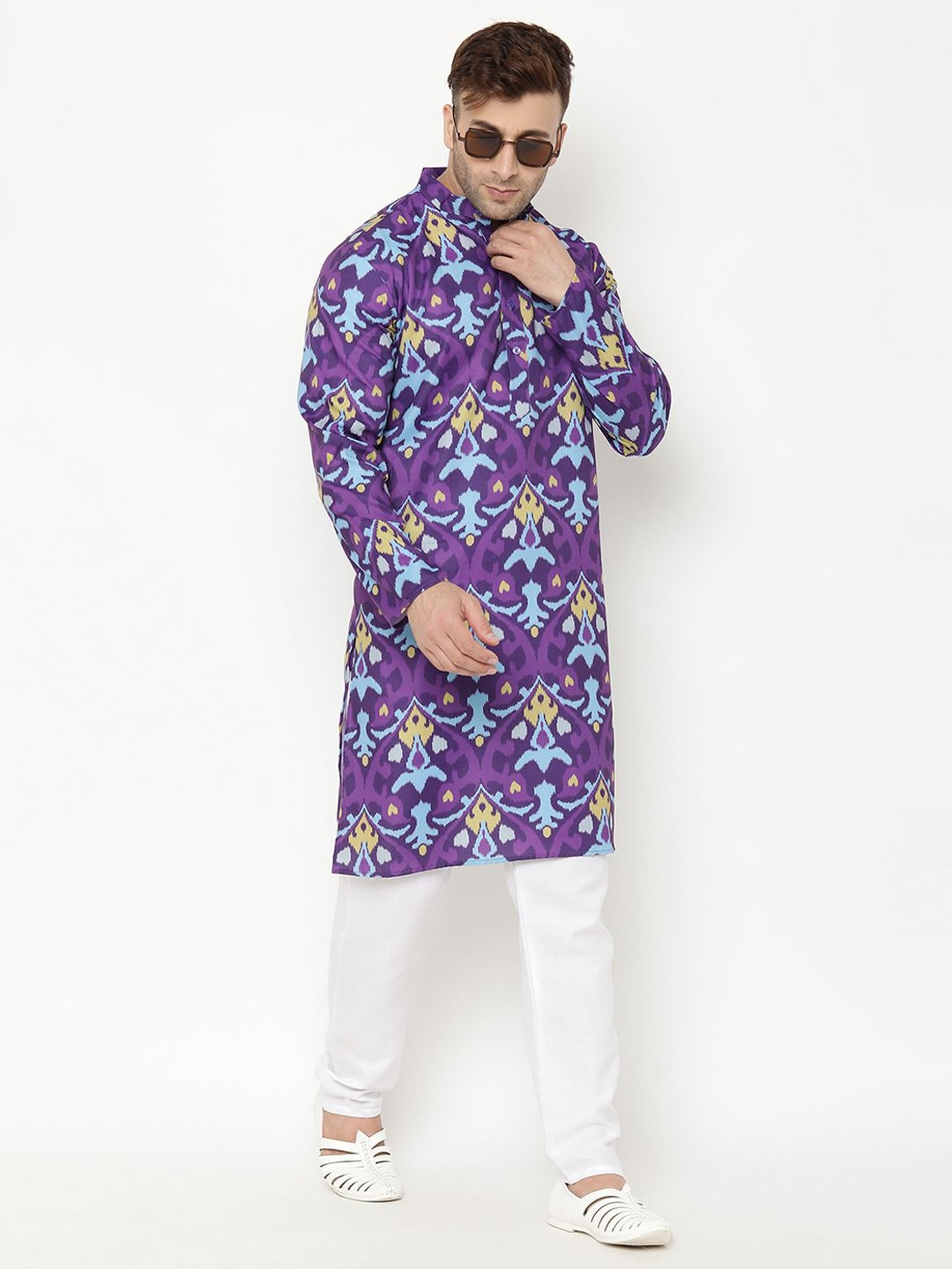Hangup Purple & White Regular Fit Printed Kurta Bottom Set