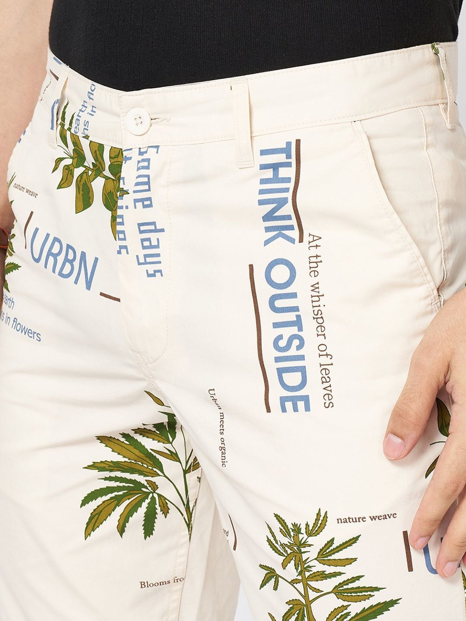 Urban Ranger By Pantaloons Off White Cotton Slim Fit Printed Shorts