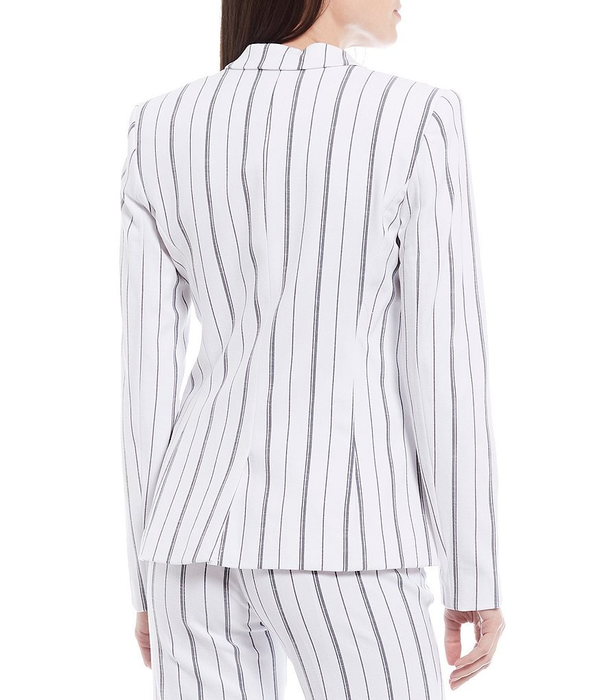 Calvin Klein Petite Size Textured Stripe Suiting Notch Lapel One-Button Jacket
