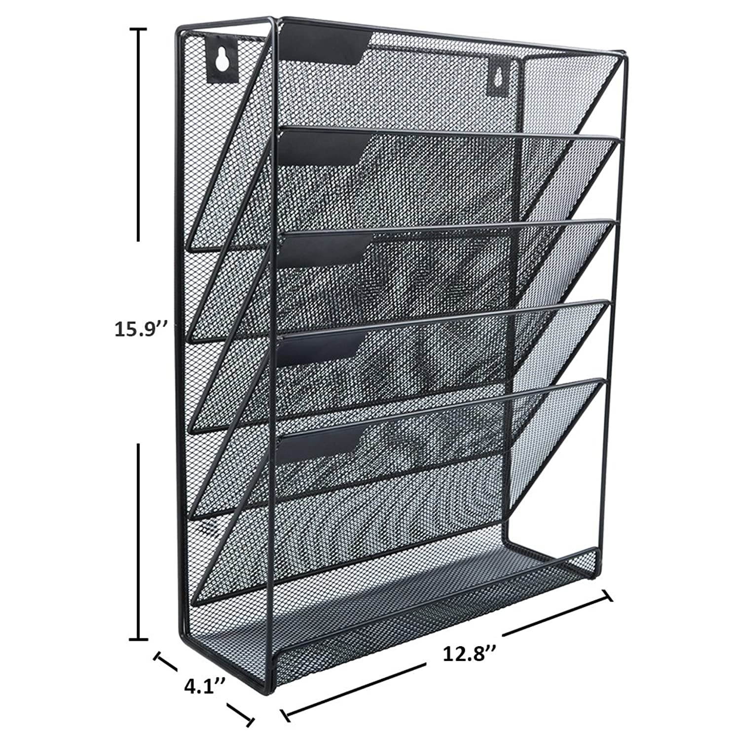 Easepres File Organizer Mesh 5-Tier Black Hanging File Organizer Vertical Holder Rack for Office Home