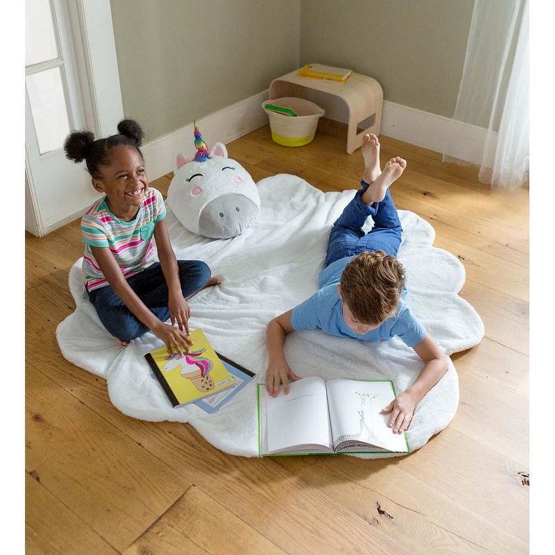 Silky Soft Fleece Unicorn Cloud Snuggle Play Mat with Attached Pillow