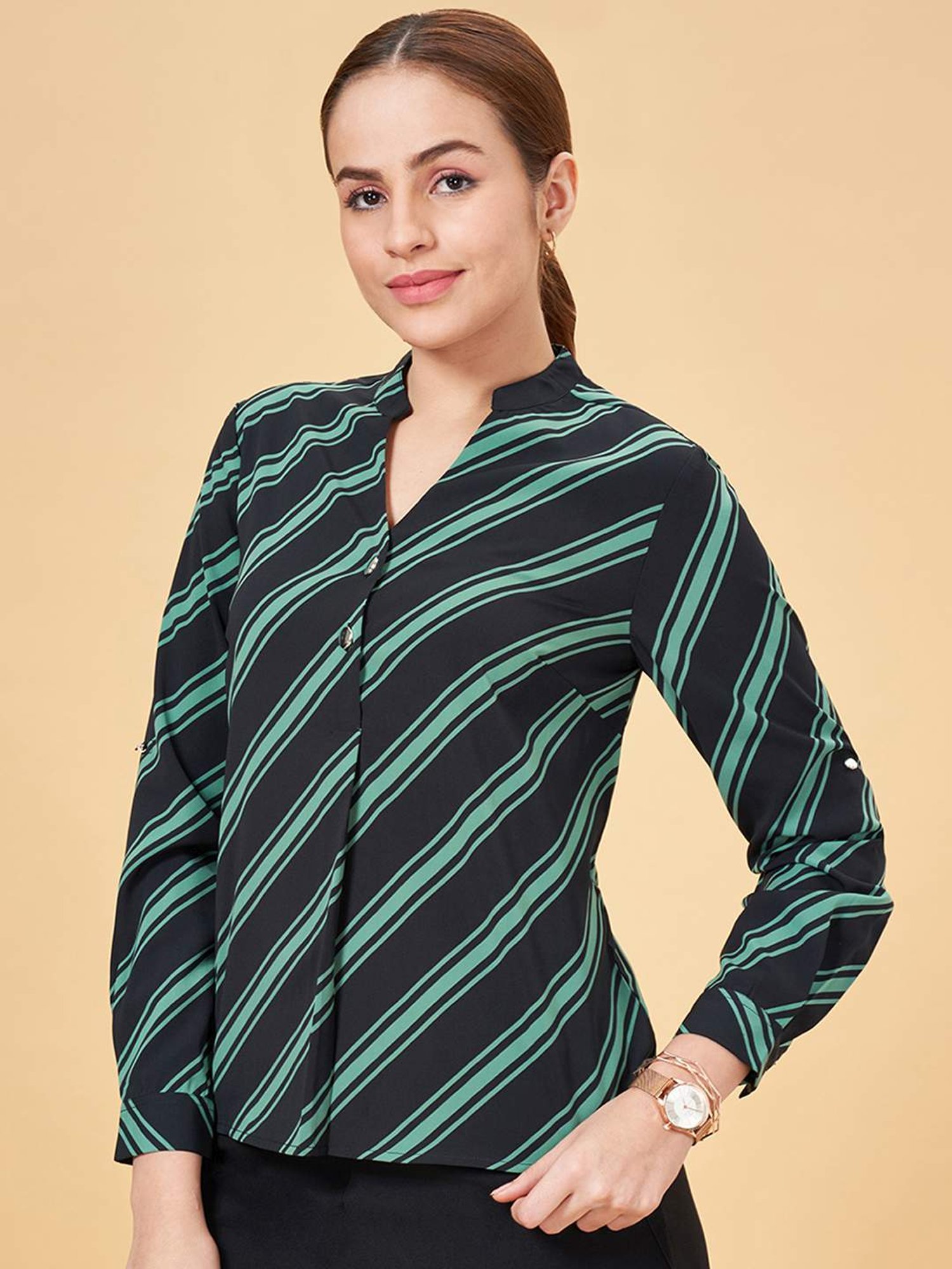 Annabelle by Pantaloons Black Striped Top