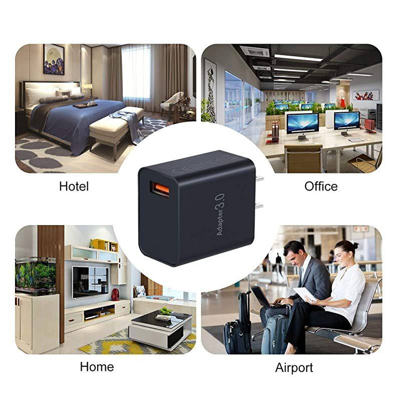 Quick Charging 3.0 Wall Charger,  5-Pack 18W QC Fast Charging 3.0 USB Charger Power Adapter Wall Plug Compatible iPhone 12, Samsung Galaxy S20/S10, 10W Wireless Charger, Pad, Tablets (Black&times;5)