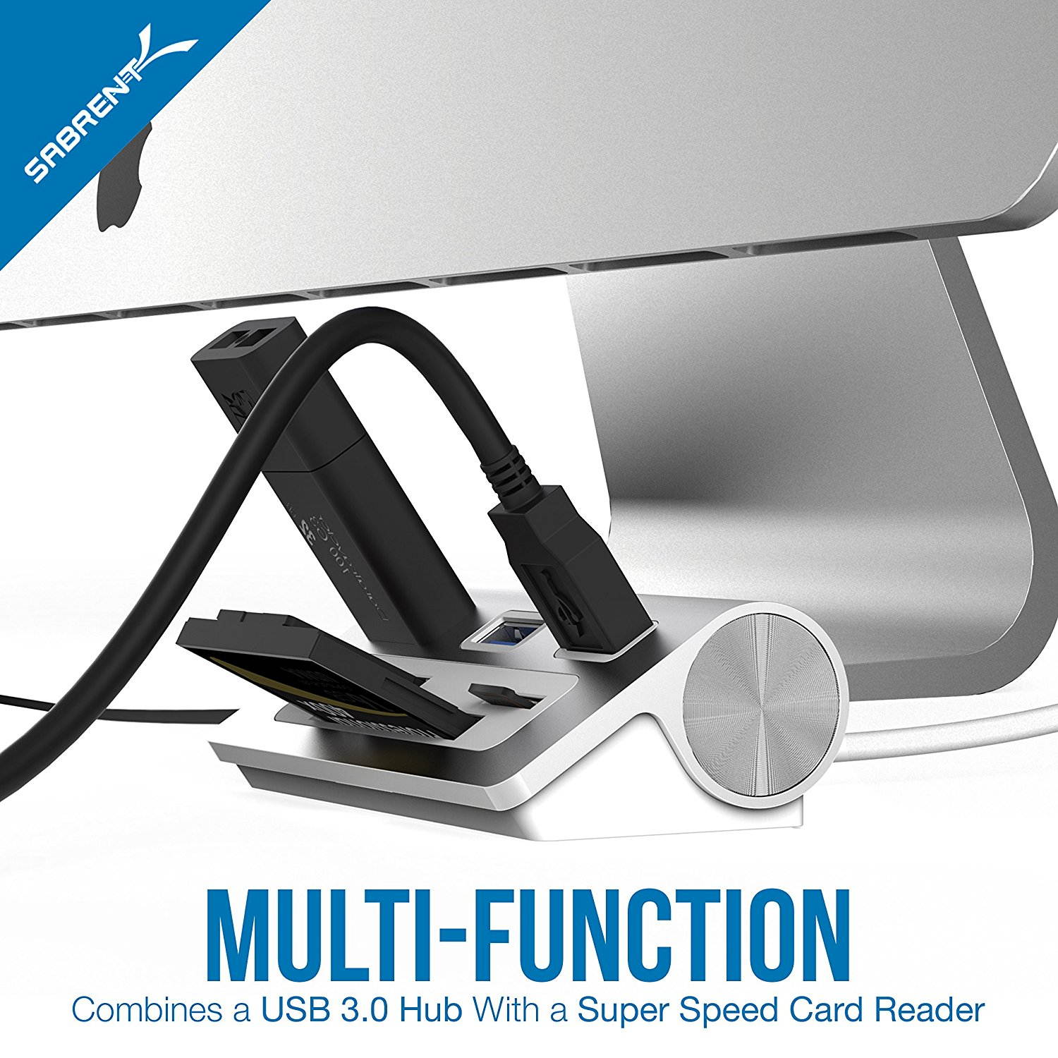 USB 3.0 HUB with Card Reader, Multi-Function 3 Port Aluminum USB 3.0 Hub with Multi-In-1 Card Reader (12" cable) for All Windows/Mac/Linux Systems, Plug-n-Play, Hot Swappable, Hot Pluggable