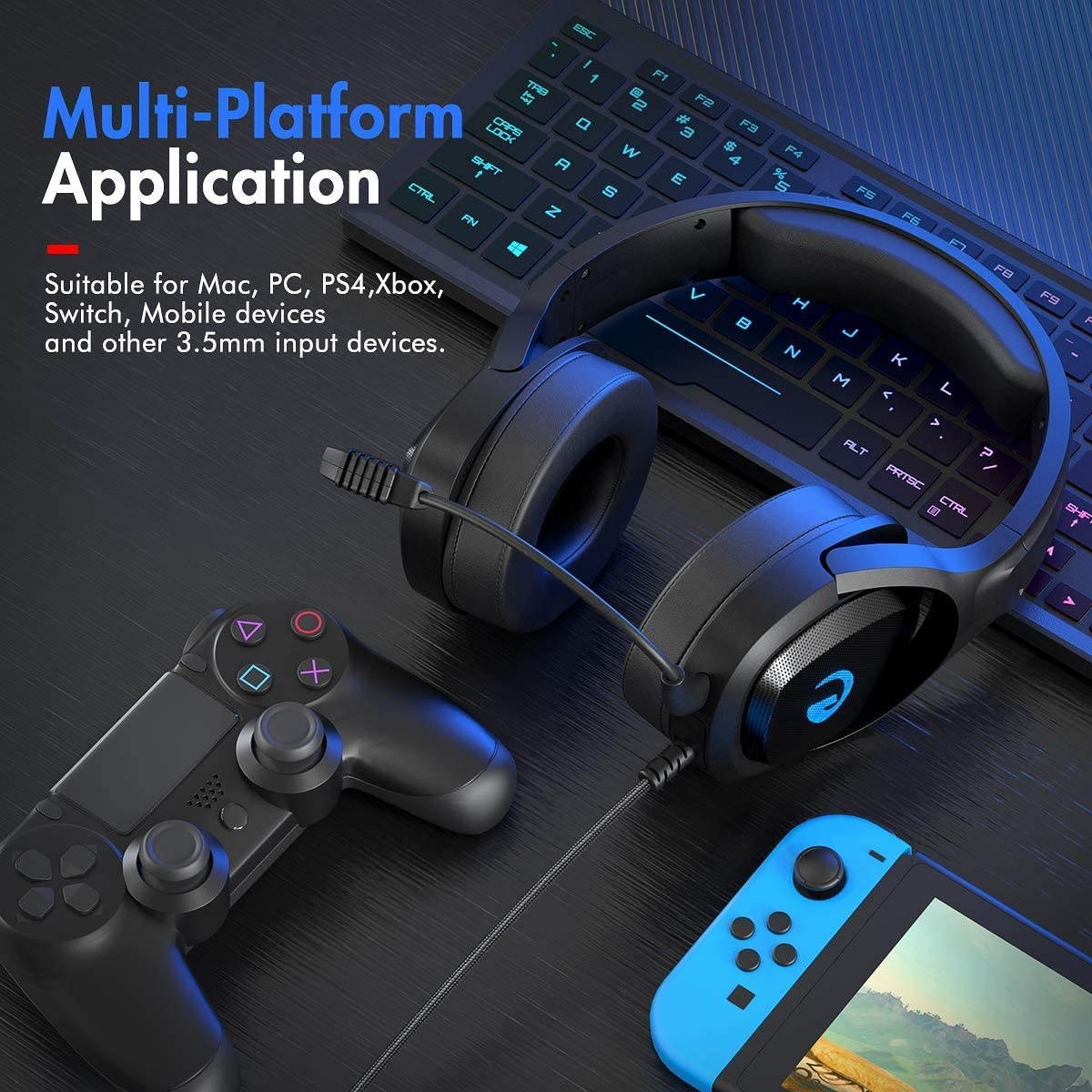 Fosi Audio - DAC Q4 Mini Stereo Gaming DAC & Headphone Amplifier and GH-2000 Stereo Gaming Headset for PS4, PC, Xbox One Controller
