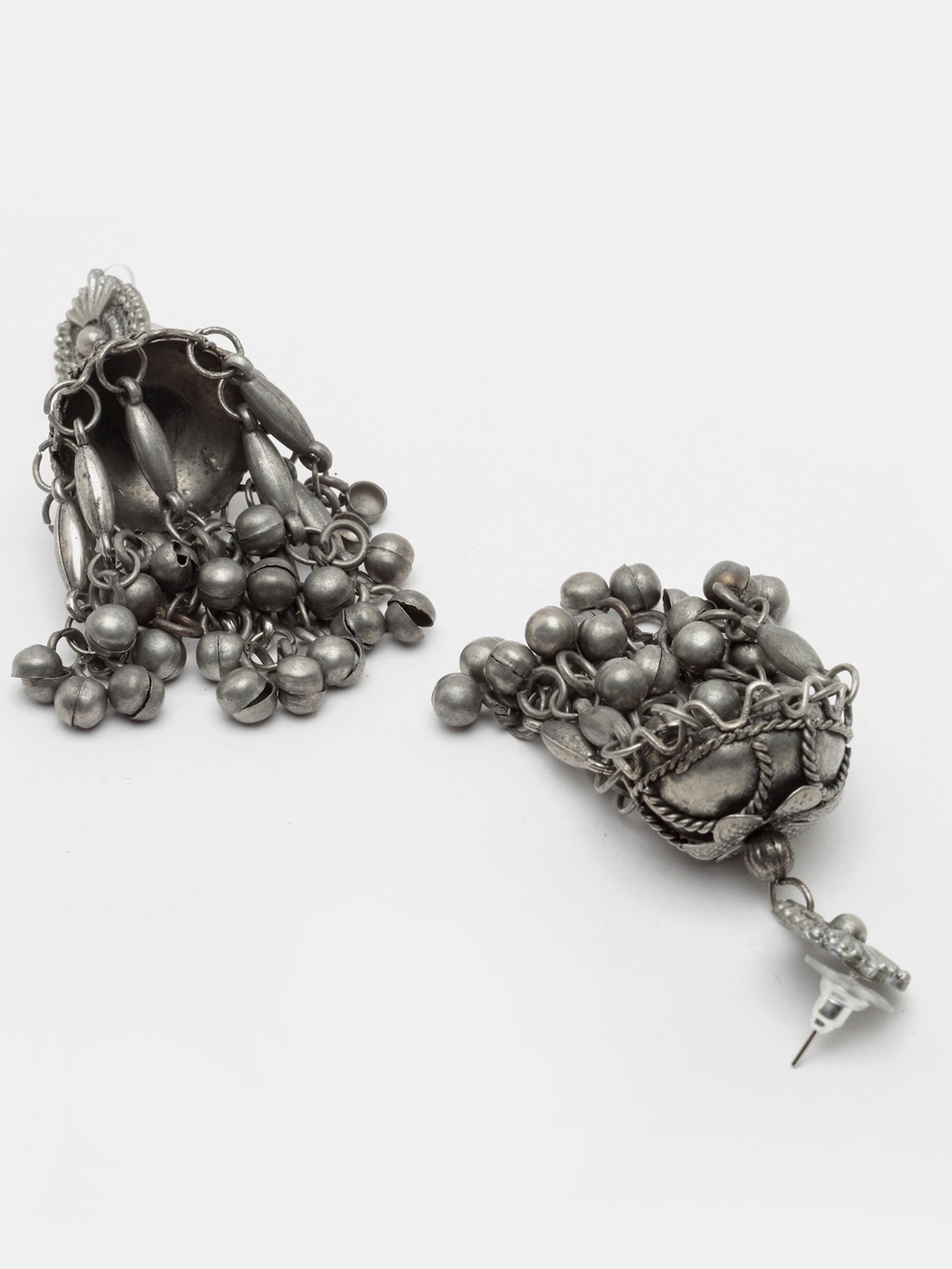 Moedbuille Ghungroo Tasselled Filigree Design Oxidised Silver Plated Handcrafted Earrings